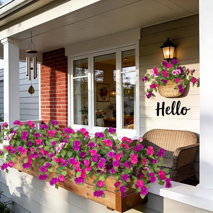 Artificial Fake Flowers for Outdoors Spring Decoration 2 Bundles Faux Flowers Plants for Outdoor Planters UV Resistant Silk Realistic Flowers for Outside Home Garden Front Porch Patio Décor