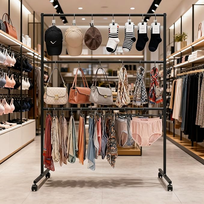 3 Tiers Rolling Display Tie & Scarf Rack Bras Underwear Shorts Socks Hats Gloves Belt Towel Accessories Organizer Holder for Home Commercial Clothing Retail Store, Floor Standing Hijab Stand