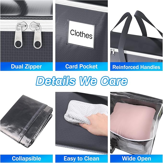 6 Pack Moving Bags Heavy Duty, Moving Boxes, Storage Bags with Zipper & Handles & Tag for College & Dorm Moving Supplies Grey Laundry Hamper Bag, Foldable Space-saving Totes (76L, Grey)