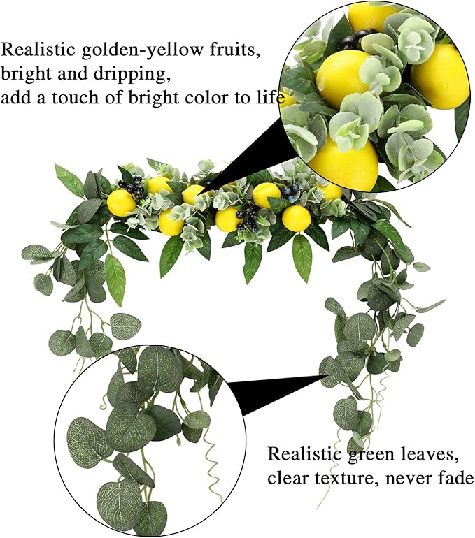 Flower Swag, Artificial Lemon Floral Swag, Door Swag Wreath Twig Simulation Hanging Ornament for Home Wedding Wall Door Decoration