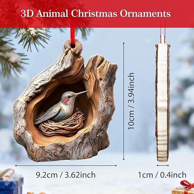 Forest Animal Christmas Ornaments,3D Hummingbird Christmas Tree Ornaments,Funny Forest Animal Ornaments for Hanging Decoration Gift for Animal Lovers & Easter Basket Stuffers