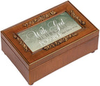 Cottage Garden with God All Things are Possible Woodgrain Embossed Jewelry Music Box Plays Amazing Grace