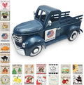 4th of July Decorations 13.4 Inch Farmhouse Vintage Truck with 20 Magnets Sign Interchangeable Seasonal Decor Rustic Metal Pickup Independence Day Patriotic Centerpieces for Home, Dark Blue