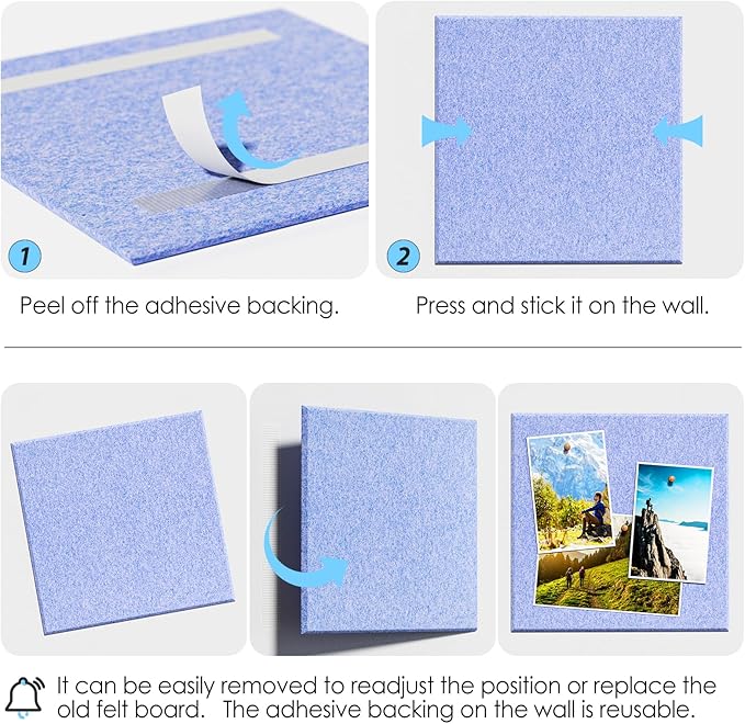 MaxGear Large Cork Board for Wall 36" x 24", Light Blue Bulletin Board, 6 Pack Felt Wall Tiles with Pushpins, Cork Boards for Office Pin Board Tack Board Cork Boards