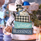 Moucuny 4 Pcs Winter Table Decorations Playful Snowman Decor Indoor Winter Tiered Tray Decor Rustic Wooden Decorative Snowman Block Sign Gift Snowflake Centerpiece Farmhouse for Home Kitchen