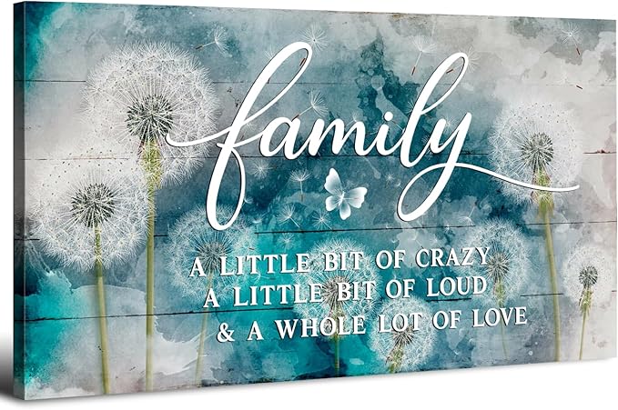AIYISU Inspirational Family Wall Art Farmhouse Home Decor Dandelion Botanical Canvas Prints Rustic Family Saying Sign Kitchen Artwork for Living Room Dining Room Hallway Home Decoration 29.53x 57.87