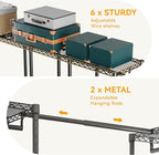 H5 Pro Heavy Duty Garment Rack, Freestanding Clothes Rack, Wardrobe Closet for Hanging Clothes, Portable Closet Organizer with Expandable Hanger Rods, (97.7-115.4")L x 15.7"W x 75.4"H, Black