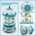 Carousel Music Box，Luxury Color Change LED Light Music Box,Luminous Rotating 3-Horse Musical Box with Gift Box for Girls Birthday Valentine Gift (Castle in The Sky, Blue)