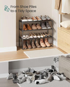 SONGMICS Shoe Rack, 3-Tier Shoe Organizer, Metal Storage Shelf, Upright or Upside Down, for 8-12 Pairs, Stackable, for Entryway, 11.8 x 26.8 x 21.7 Inches, Black ULSA203B01
