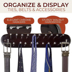 Richards Homewares Tie Rack Wall Mounted - Wood Tie Organizer for Closet 21 Chrome Hooks Storage and Organization Hnager Walnut