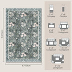 Vintage Floral with Ornate Border Washable 6x9 Area Rug, Soft Low Pile Carpet for Living Room, Dining Room Under Table, Bedroom | Non-Slip, Stain Resistant & Durable