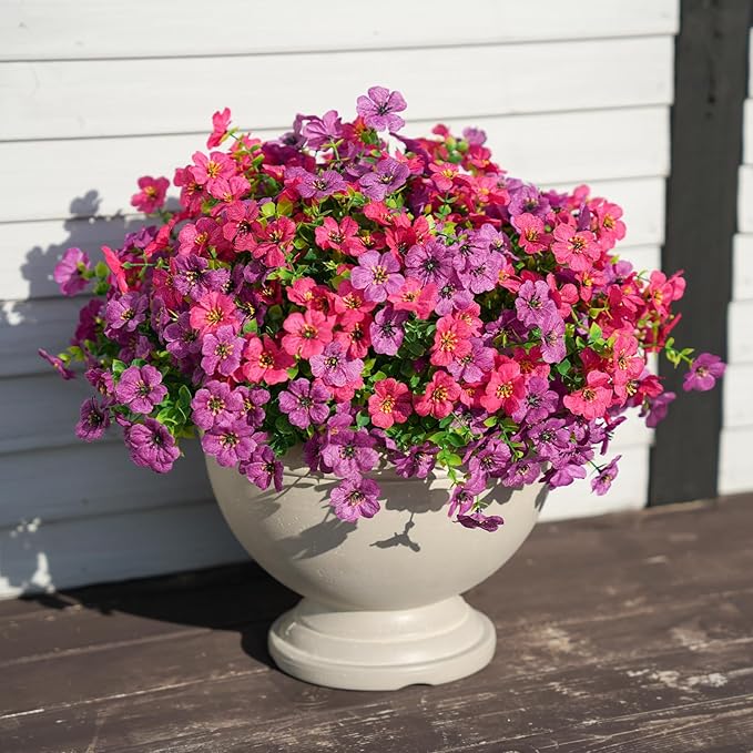 16 Bundles Artificial Flowers for Outdoor Realistic Faux Flower Spring Summer Garden Home Decoration, Hanging Daisy with Eucalyptus Leaves Fake Plants Greenery Balcony Porch Patio Front Door Decor