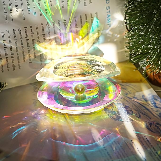 H&D HYALINE & DORA Colorful Crystal Seashell Figurine Collectible,Glass Shell Figurine with Pearl for Wedding Gift Table Decor