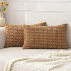 MIULEE Pack of 2 Corduroy Decorative Lumbar Throw Pillow Covers 20x12 Inch Soft Boho Striped Pillow Covers Modern Farmhouse Home Decor for Sofa Living Room Couch Bed Brown