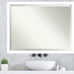 Amanti Art White Wall Mirror 33x43 Basic White Narrow Rectangle Bathroom Mirror for Wall Decor Living Room, X-Large Casual Wood Frame, Hangs Horizonally and Vertically, Bathroom Decor, Beveled Edge