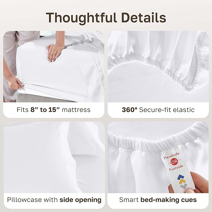 California Design Den XL Twin Sheets Set - Luxury 600 Thread Count 100% Cotton Sateen, Twin XL Sheet Set with All Around Elastic for a Snug Fit, Hotel Quality Bedding - White