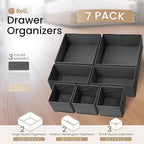 Reli. Drawer Organizer for Clothes (7 Pack) | Gray Dresser Organizer for Clothing | Foldable Fabric Drawer Bins for Bras, Nursery, Baby Clothes, Underwear, Socks | Dresser Storage Dividers
