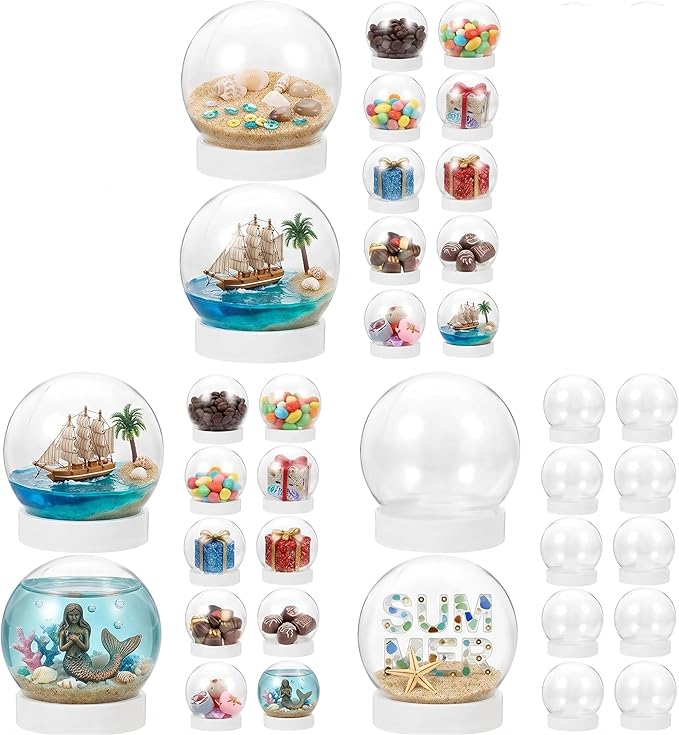36Pcs DIY Clear Plastic Water Globes Kit, Shatterproof Snow Globes for Bulk Summer Camp Crafts, Kids Pool Party Favors, Beach Souvenirs & Sensory Jars