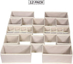 12 Pack Foldable Drawer Organizer Dividers Cloth Storage Box Closet Dresser Organizer Cube Fabric Containers Basket Bins for Underwear Bras Socks Panties Lingeries Nursery Baby Clothes Beige NN246