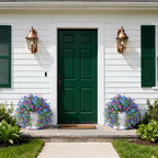 Artificial Faux Flowers Plants for Outdoor Spring Summer Decoration, 2 PCS Fake Silk Daisy Flowers No Fade UV Resistant Realistic for Outside Home Planter Porch Patio Balcony Yard Decor (Blue Purple)