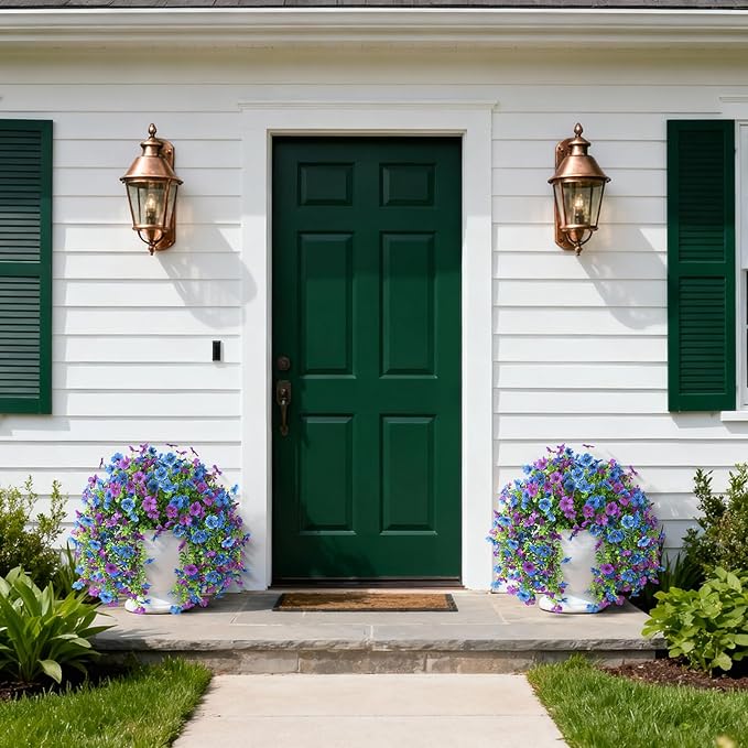Artificial Faux Flowers Plants for Outdoor Spring Summer Decoration, 2 PCS Fake Silk Daisy Flowers No Fade UV Resistant Realistic for Outside Home Planter Porch Patio Balcony Yard Decor (Blue Purple)