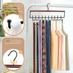2PCS Tie Rack Hanger for Closet Upgraded 2-in-1 Tie and Belt Hanger Non Slip Tie Rack with 20 Hooks Tie Hanger Space Saving Wooden Belt Tie Organizer for Tank Tops Bras Cami Scarves, Walnut Color