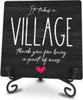 Wooden Sign - It Takes A Village Thank You For Being A Part Of Us - Motivational Wood Plaque & A Metal Support - Home & Office Inspirational Gifts For Women or Men, Desk Decor (Black) - C03