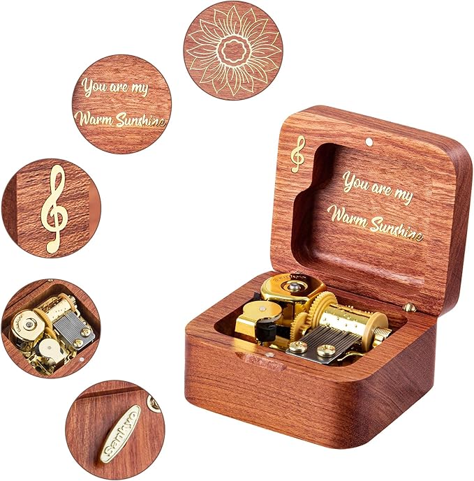 You are My Sunshine Wind Up Wooden Music Box, Vintage Musical Gifts for Birthday Christmas Valentine's Day Anniversary (Rosewood)