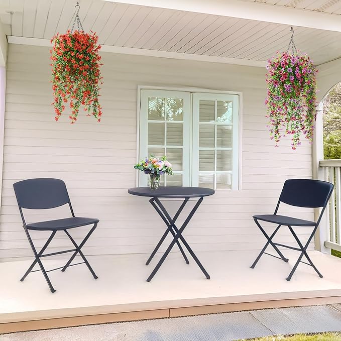 Artificial Hanging Flowers for Outdoors, 2 Pcs Fake Hanging Plant Spring Summer Decor, UV Resistant No Fade Realistic Faux Flower for Front Door Porch Planter Patio Garden Yard (Red)