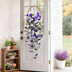 Waipfaru Artificial Petunias Flowers for Outdoors, 2 Pcs UV Resistant Fake Hanging Plants Spring Outside Decor, Faux Silk Flowers Long Trailing Vines for Outdoor Planters Porch Garden (Purple White)