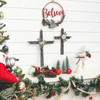 Synovana Wall Cross, Rustic Metal Cross Wall Decor with White Rose, Inspirational Christian Wall Crosses for Home Decor, Crucifix Gift