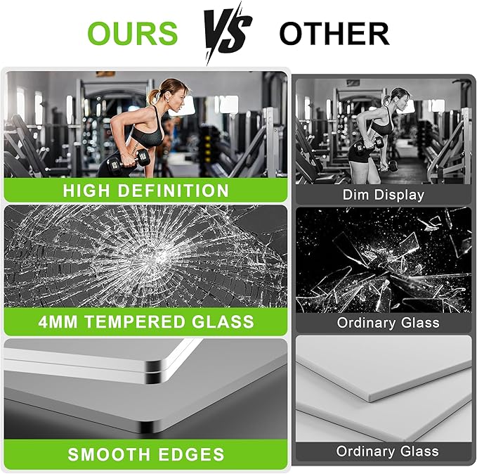 FICTOR Home Gym Mirror for Wall, 48"x24"x3 PCS Large Workout Mirrors with Tempered Glass, Full Length Frameless Body Mirror for Garage, Dance, Yoga, Bedroom
