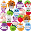 VioraWhite 18 Pcs Positive Crochet Animal Fruit Sunflower Emotional Dolls Bulk Encouragement Emotional Knitted Gifts with Positive Words for Friends Coworker Decorations for Home Office