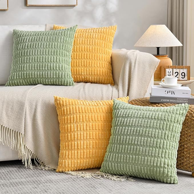 Fancy Homi 4 Packs Decorative Throw Pillow Covers for Living Room Couch Bed, Modern Farmhouse Boho Home Décor Accent Cushion Case, 24" x 24", Yellow Green Series