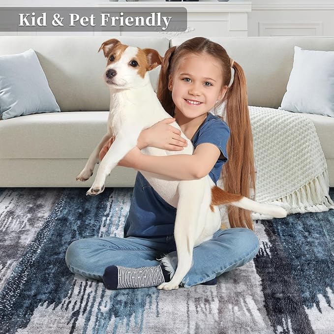 Ciicool Modern Abstract Area Rug 2x3 Washable Small Entryway Rug, Non-Slip Low Pile Throw Rug, Foldable Kitchen Bathroom Rugs, Blue Grey Floor Carpet for Entrance Living Room Bedroom Indoor Doormat