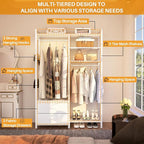 78.7'' Clothes Rack for Hanging Clothes - Reversible Clothing Rack with 2 Drawers, Heavy Duty Garment Racks with Shelves, 6 Tiers Freestanding Portable Closet Wardrobe System with Hanging Hooks, White