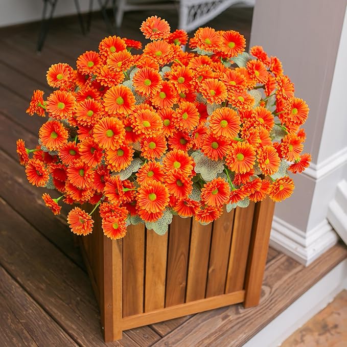 HyeFlora Dahlia Artificial Flowers for Outdoors Faux Plants Spring Decoration, 6 Bundles Fake Outdoor Flower Realistic Daisy UV Resistant Silk Flowers for Outside Planter Patio Yard Garden Porch Home