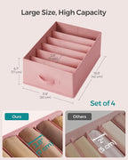 SONGMICS Set of 4 Large Size Wardrobe Clothes Organizers, 6-Compartment Foldable Drawer Organizers with Handles, 16.5 x 11.8 x 6.7 Inches, for Pants, Sweaters, Jeans, Jelly Pink URUS009R01