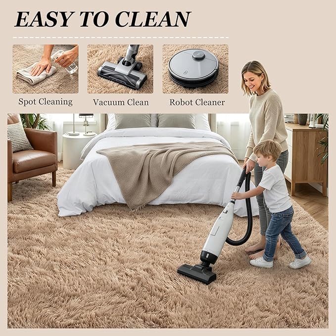 Fluffy 4x6 Area Rugs for Living Room Bedroom: Ultra Soft Shag Rug Non-Slip Non-Shedding Small Plush Bedside Rug Indoor Floor Carpets for Kids Room Playroom Entryway Nursery Dorms Home Decor Beige
