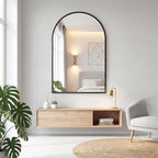 DUMOS Black Metal Arch Vanity Rounded Rectangle Bathroom Mirrors for Over Sink Wall, 24x37 Inch Large Matte Mirror, Modern Decorative for Restroom, Farmhouse