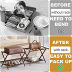 2 Pack Bamboo Luggage Rack for Guest Room, 26.77" Folding Wide Suitcase Stand with Fabric Storage Shelf, Thickened Luggage Stand Holder for Bedroom Hotel, Luggage Rack for Suitcases (2 Pack - Brown)