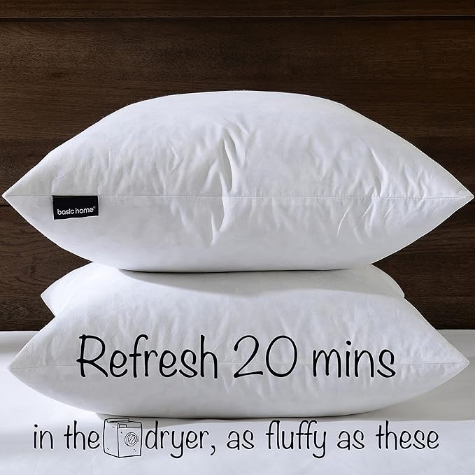20x20 Decorative Throw Pillow Inserts-Down Feather Pillow Inserts-Square-Cotton Fabric-Set of 2-White.