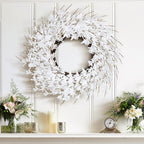 GTIDEA 24" Summer Wreaths for Front Door, Artificial White Forsythia Flower Wreath on Grapevine, Floral Wreath for Home Indoor Outdoor Wall Window Garden Porch Farmhouse Summer Door Decor