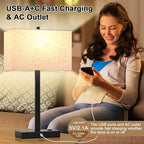 Lynnoland 21" Set of 2 Table lamp with USB A+C & AC Outlets, Touch Control 3-Way Dimmable Nightstand Lamps for Bedroom Living Room Office Reading, Linen Shade Touch Lamps, 3000K LED Bulbs Included