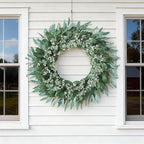 32'' Eucalyptus and Babys Breath Flowers Wreath for Front Door - Large Artificial Greenery Outdoor Wreath for Porch,Window,Farmhouse,Home,Hanging Decor- Spring, Summer, All Seasons (Green-White)
