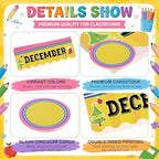 Zonon 48 Pcs Months of the Year Bulletin Board Set 12 Monthly Headliners Holiday Seasonal Monthly Bulletin Board Borders with 36 Round Blank Confetti Cutouts for Classroom(Pencil Style)