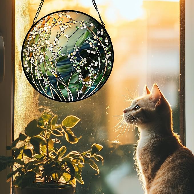 Stained Glass Suncatcher, Yellow Green Gradient Flower Sun Catcher Plants Stain Glass Window Hanging Decoration Mother's Day Birthday Gifts for Women Men Mom and Nana 7.8 in