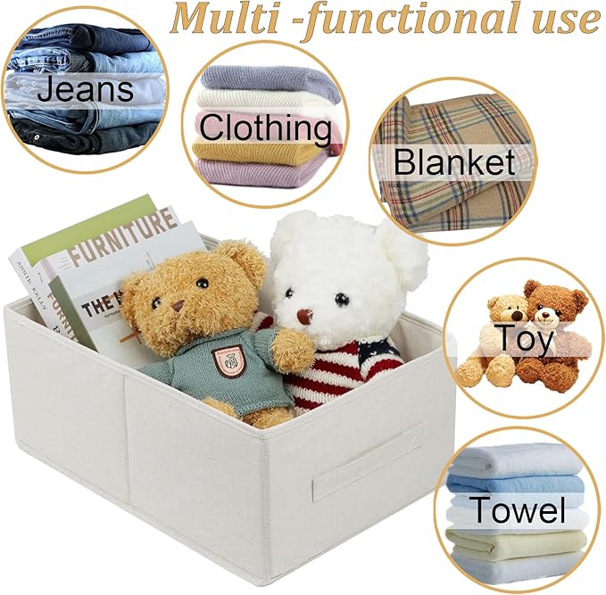 Fabric Storage Bins, 3 Pack Foldable Storage Baskets for Shelves, Decorative Linen Closet Organizers and Storage, Storage Box Container for Organizing Clothes Toy Pantry Wardrobe Closet
