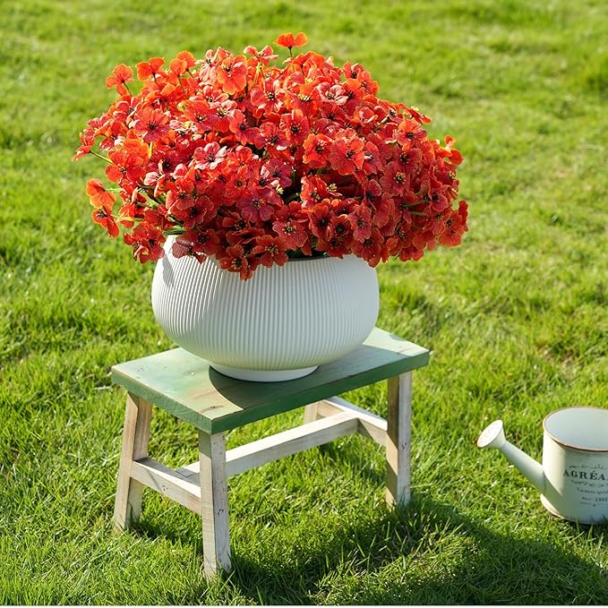 Artificial Fall Flowers for Outdoor Faux Plants for Spring Summer Decoration, UV Resistant Realistic Silk Plastic Fake Autumn Fall Flowers Garden Porch Patio Balcony Yard Front Home Decor, 24 Bundles