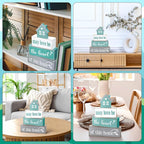Cinnvoice 4 Pcs Farmhouse Tabletop Decor Rustic Family Blessed Home Table Centerpiece This Is Us Sign for Kitchen Shelf Desk Fireplace Mantel Tiered Tray Decor(May Love Be the Heart of This Home)